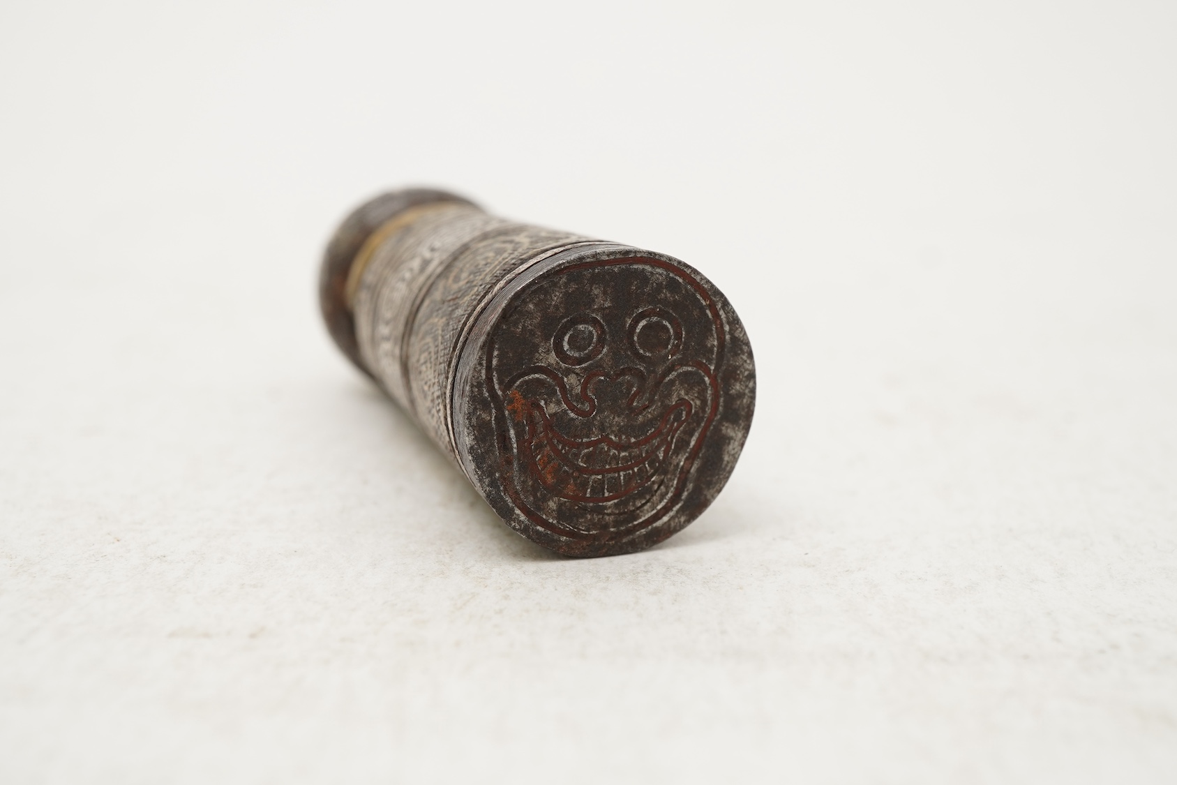 A Sino-Tibetan damascened iron seal or temple stamp, Ming dynasty